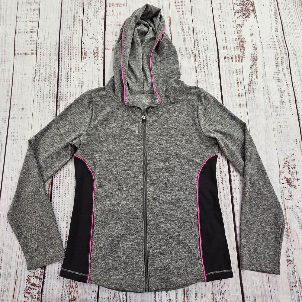 Reebok Gray Long Sleeve Hooded Full Zip Track Jacket Girls' L
